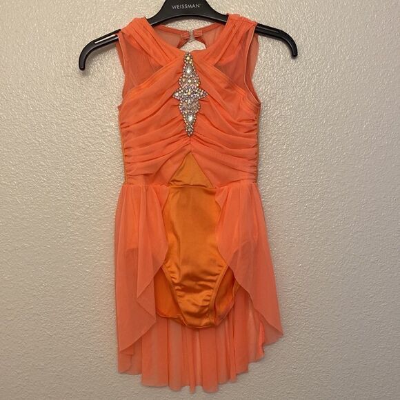 Weissman Dance costume coral orange rhinestone appliqué Take Me Home 12997 IC - Picture 2 of 11
